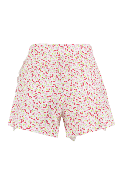 Msgm Cotton Shorts With Floral Print And Ruffle Detailing In Multicolor