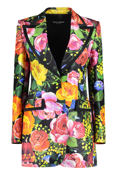 Shop Dolce & Gabbana Floral Print Silk Blazer In Multicolor