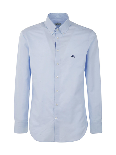 Shop Etro Slim Button Down Oxford Shirt W/logo In Light Blue