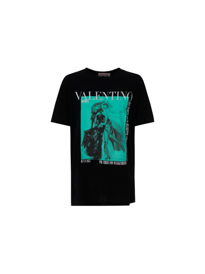 Shop Valentino T-shirt In Nero/verde