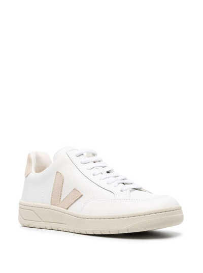 Shop Veja Womans V12 White And Beige Vegan Leather Sneakers