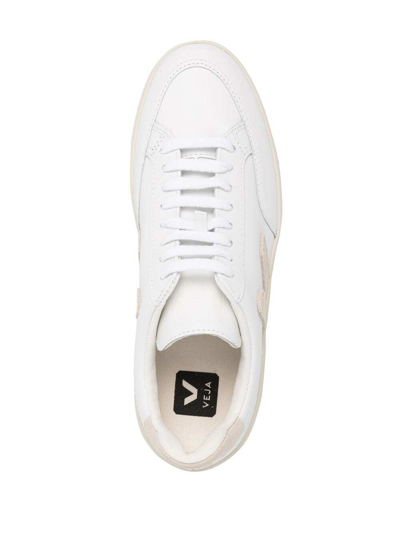 Shop Veja Womans V12 White And Beige Vegan Leather Sneakers