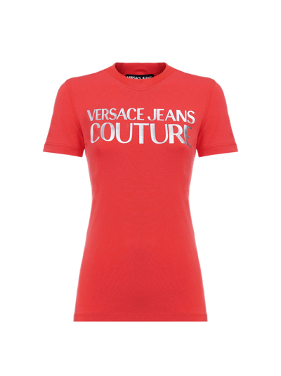 Shop Versace Jeans Couture Slim Fit Lamina Logo Print T-shirt In Poppy Rosso