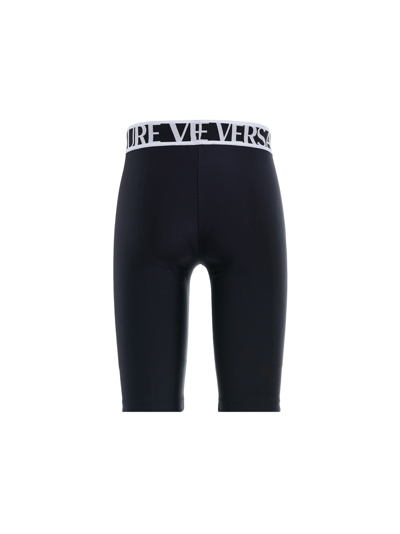 Shop Versace Jeans Couture Cycling Shorts With Logo Elastic Waist In Nero
