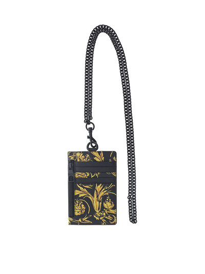 Shop Versace Jeans Couture Leatherette Keyring With Gold-tone Logo In 899 + 948
