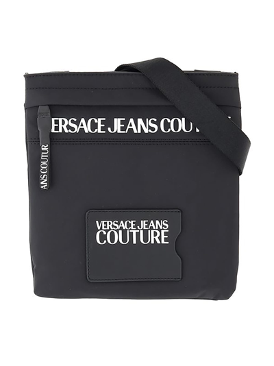 Shop Versace Jeans Couture Fabric Crossbody Bag With Logo Details In Black