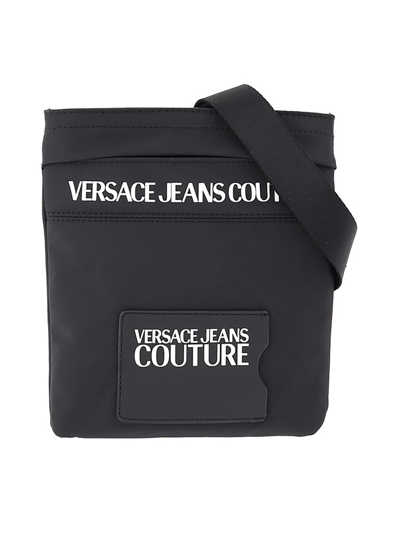 Shop Versace Jeans Couture Fabric Courier Bag With Logo Details In Black