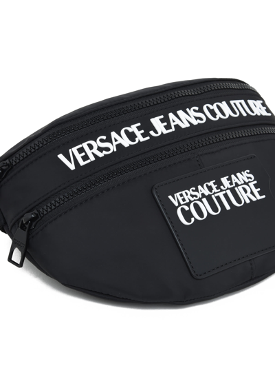 Shop Versace Jeans Couture Fabric Sling Bag With Logo Details In Black