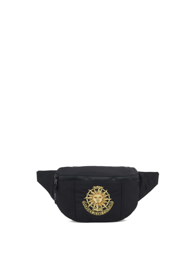 Shop Versace Jeans Couture Sling Bag With Embroidered Logo Detail In Nero