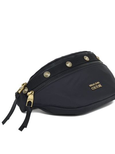 Shop Versace Jeans Couture Fabric Sling Bag With Stud Detail In Nero