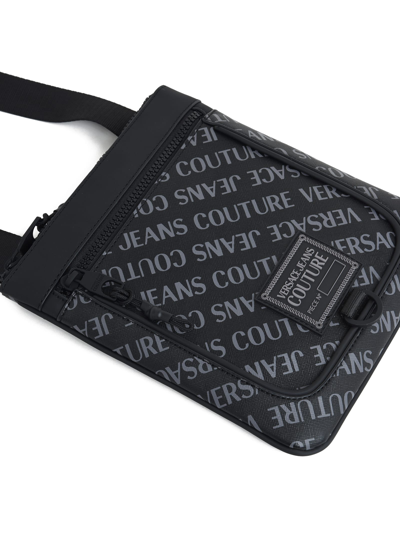 Shop Versace Jeans Couture Leatherette Courier Bag With Logo Detail In Nero