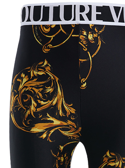Shop Versace Jeans Couture Print Leggings With Logo Elastic Waist In 899 + 948