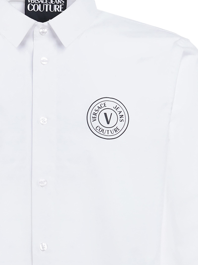 Shop Versace Jeans Couture Poplin Shirt With Print Detail In White
