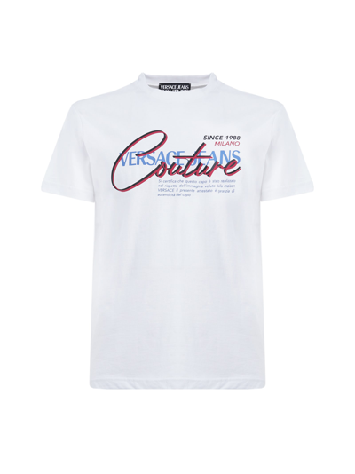Shop Versace Jeans Couture T-shirt With Rubberised Print In White