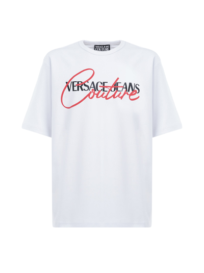 Shop Versace Jeans Couture Rubberised Print Oversized T-shirt In White