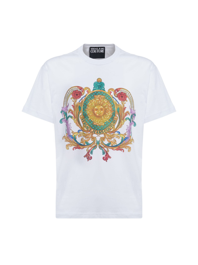 Shop Versace Jeans Couture T-shirt With Sun Baroque Print In White