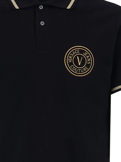 Shop Versace Jeans Couture Piquet Polo Shirt With Embroidered V In 899 + 948
