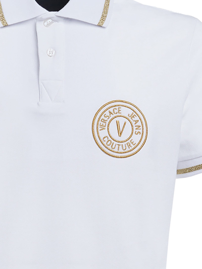 Shop Versace Jeans Couture Piquet Polo Shirt With Embroidered V In 003 + 948