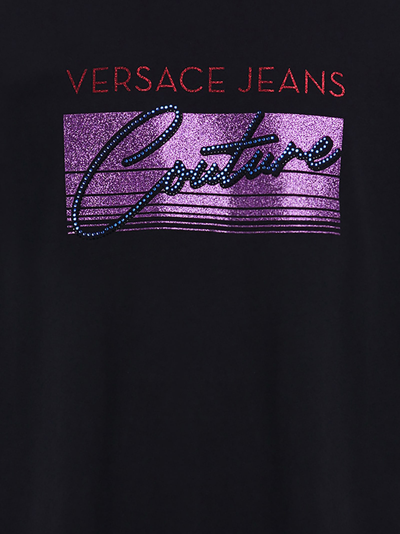 Shop Versace Jeans Couture T-shirt With Glitter Print In Black
