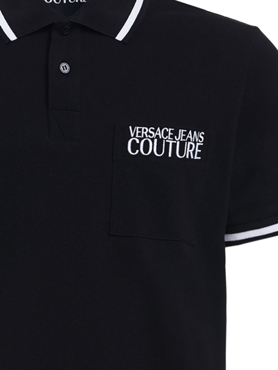 Shop Versace Jeans Couture Pocket Logo Print Piquet Polo Shirt In Black