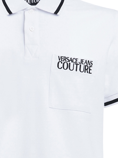 Shop Versace Jeans Couture Pocket Logo Print Piquet Polo Shirt In White