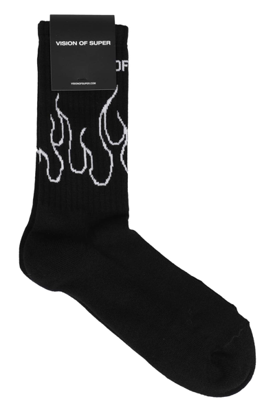 Shop Vision Of Super Socks Flame Contour In Blk White