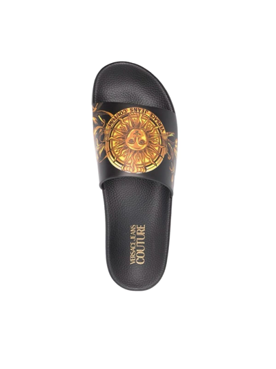 Shop Versace Jeans Couture Slide Shoes Gummy Sun Baroque Print 42 In Black Gold