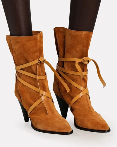 Shop Isabel Marant Lidly Leather-trimmed Suede Ankle Boots In Brown
