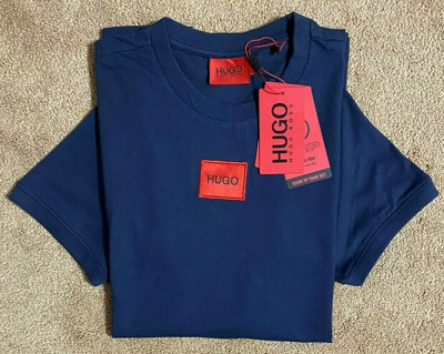 Hugo Red Crew-neck Label ModeSens Logo Size T-shirt Boss Navy Men\'s Pre-owned Nwt S,m,l,xl,xxl |