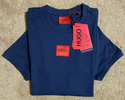 Pre-owned Hugo Boss Men\'s Navy Red Logo Label Crew-neck T-shirt Nwt Size  S,m,l,xl,xxl | ModeSens