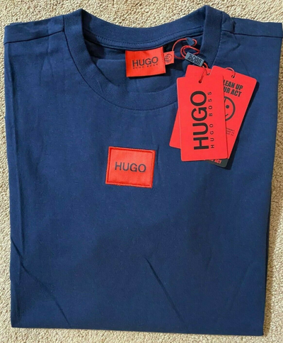 Pre-owned Hugo Boss Men's Navy Red Logo Label Crew-neck T-shirt Nwt Size  S,m,l,xl,xxl | ModeSens