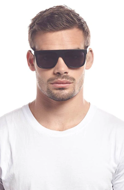 Shop Le Specs Covert Modern 56mm Flat Top Sunglasses In Black Rubber/ Smoke Mono