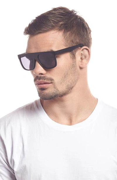 Shop Le Specs Covert Modern 56mm Flat Top Sunglasses In Black Rubber/ Smoke Mono