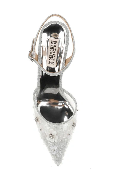 Shop Badgley Mischka Teretha Embellished Pointed Toe Pump In Silver