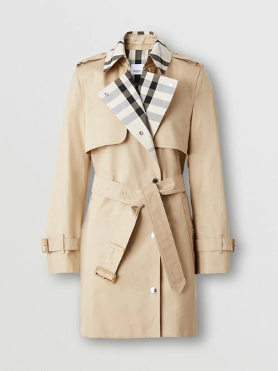 Shop Burberry Check Panel Cotton Gabardine Trench Coat In Soft Fawn