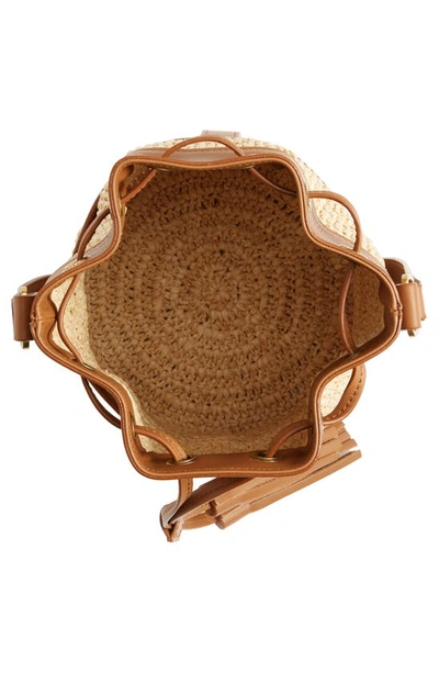 Shop Saint Laurent Crochet Raffia Bucket Bag In Naturel Brick