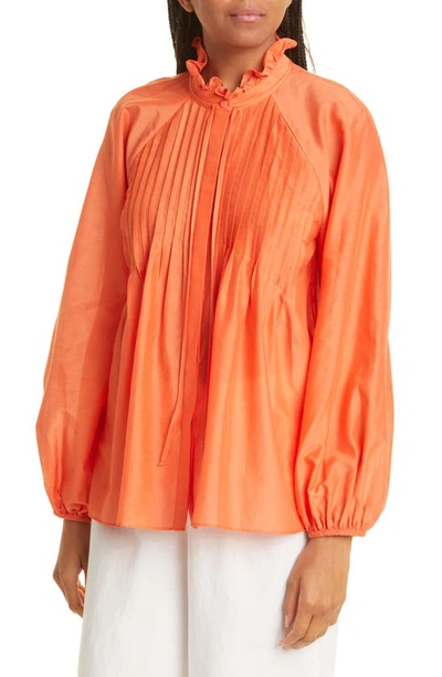 Shop Kobi Halperin Kendall Cotton & Silk Blouse In Tangerine