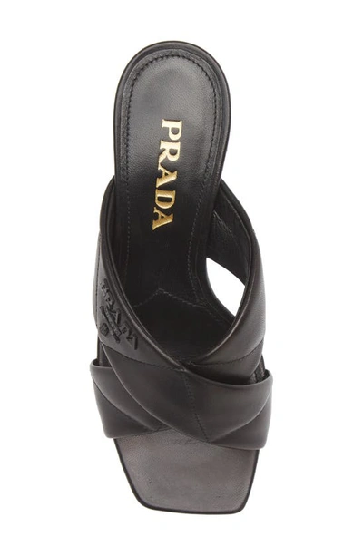 Shop Prada Cross Strap Block Heel Sandal In Nero
