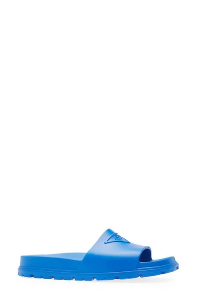 Shop Prada Logo Slide Sandal In Azzurro