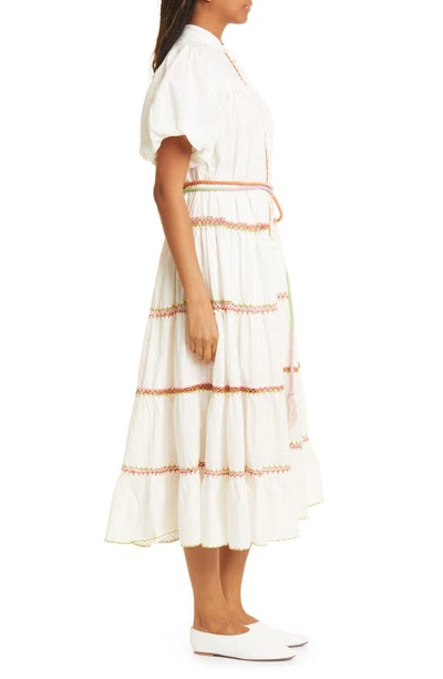 Shop Alemais Giselle Embroidered Organic Cotton Midi Dress In Snow