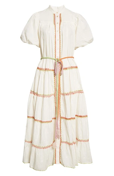 Shop Alemais Giselle Embroidered Organic Cotton Midi Dress In Snow
