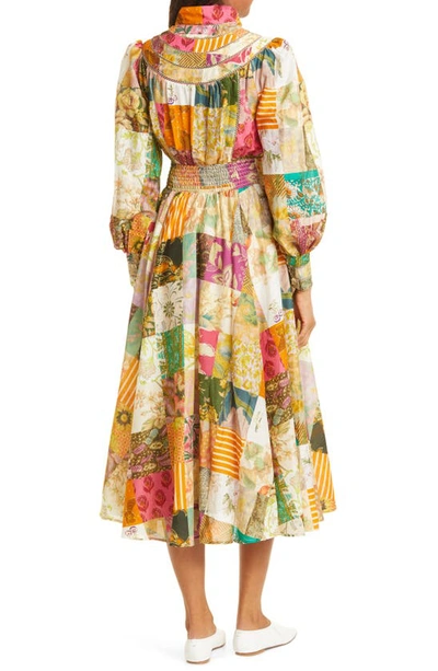 Shop Alemais Hattie Cotton & Silk Patchwork Midi Dress In Multi