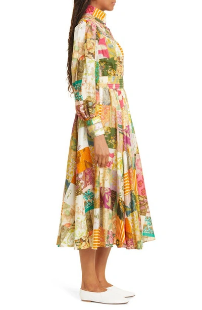 Shop Alemais Hattie Cotton & Silk Patchwork Midi Dress In Multi