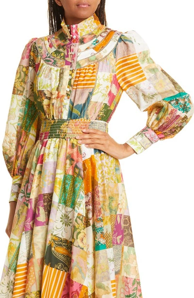 Shop Alemais Hattie Cotton & Silk Patchwork Midi Dress In Multi