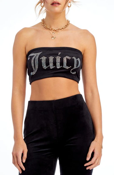 Juicy Couture Strapless Brand-embellished Velvet Top In Liquorice | ModeSens