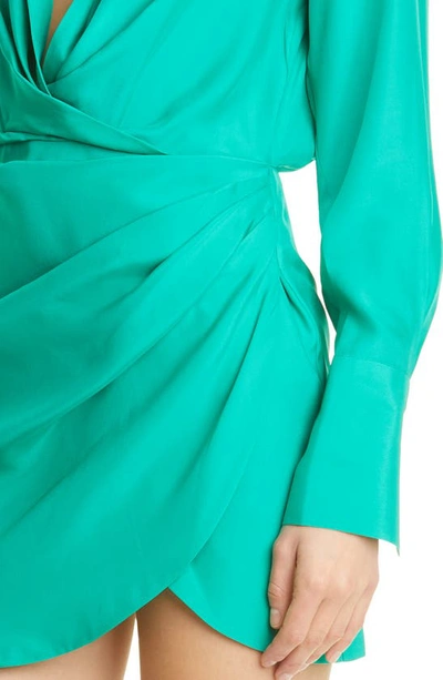 Shop Gauge81 Naha Long Sleeve Silk Shirtdress In Emerald Green