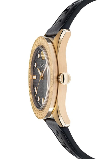 Shop Versace Greca Dome Leather Strap Watch, 42mm In Ip Yellow Gold