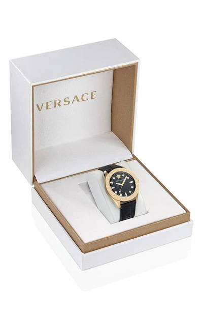 Shop Versace Greca Dome Leather Strap Watch, 42mm In Ip Yellow Gold