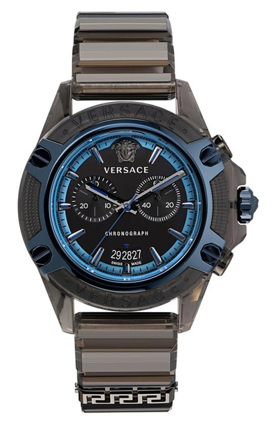 Shop Versace Icon Active Chronograph Silicone Strap Watch, 44mm In Black