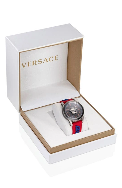 Shop Versace Palazzo Silicone Strap Watch, 43mm In Steel